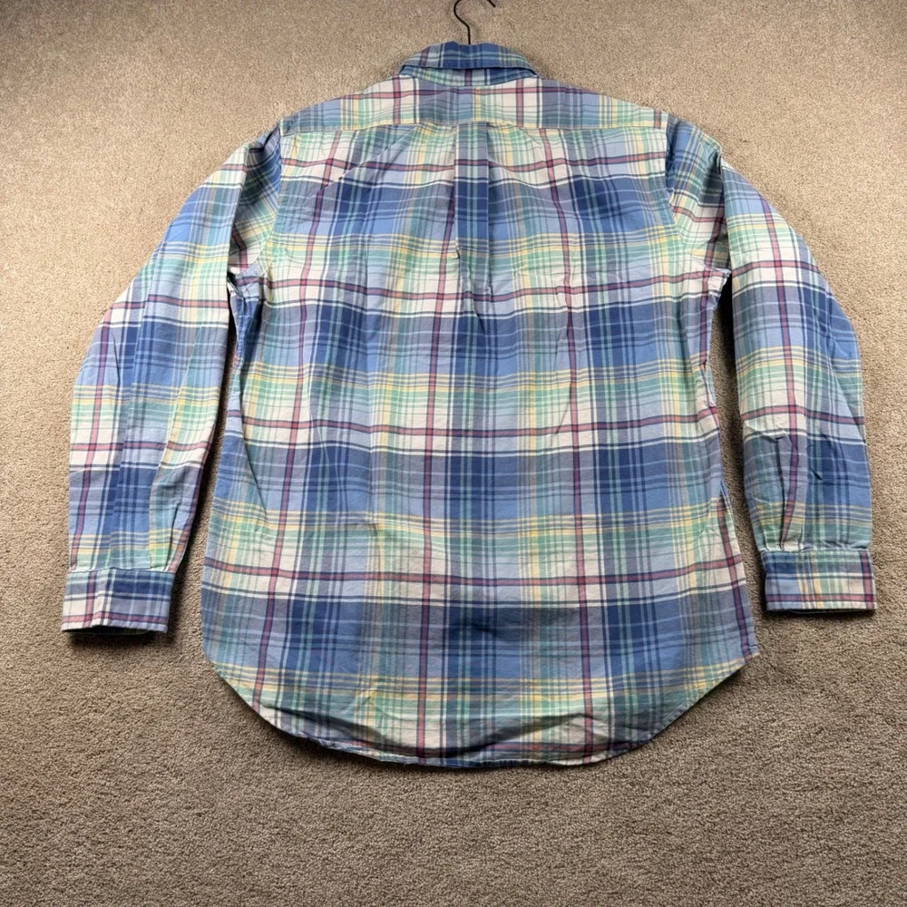 Polo Ralph Lauren Mens Medium Plaid Button Down Shirt Blue Green Oxford 2224